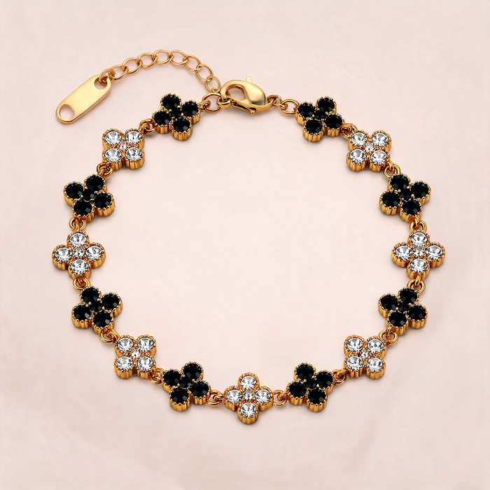 Bracelet Fleuri Noir & Cristal