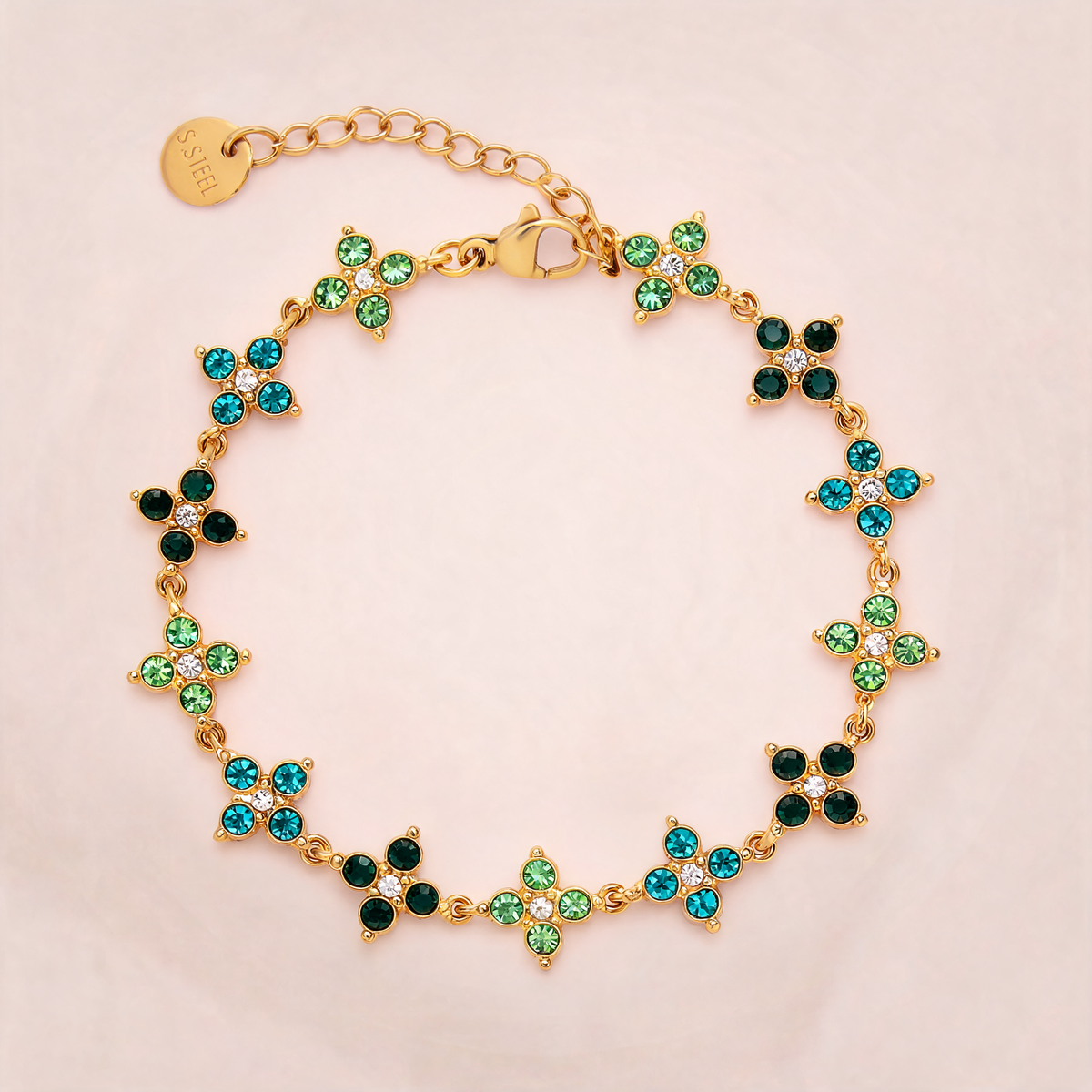 Bracelet Fleuri Vert & Turquoise