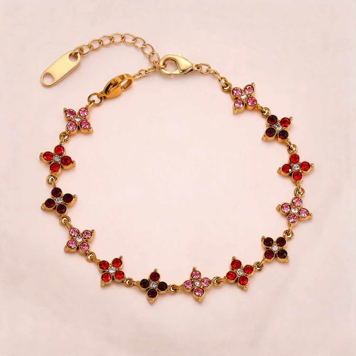 Bracelet Fleurs Pointues Rouge & Rose