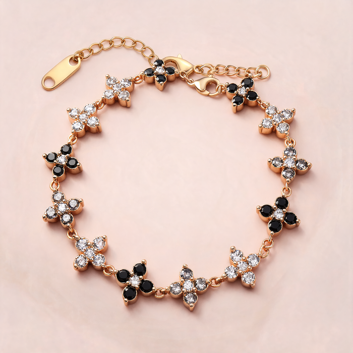 Bracelet Fleurs Pointues Noir & Cristal