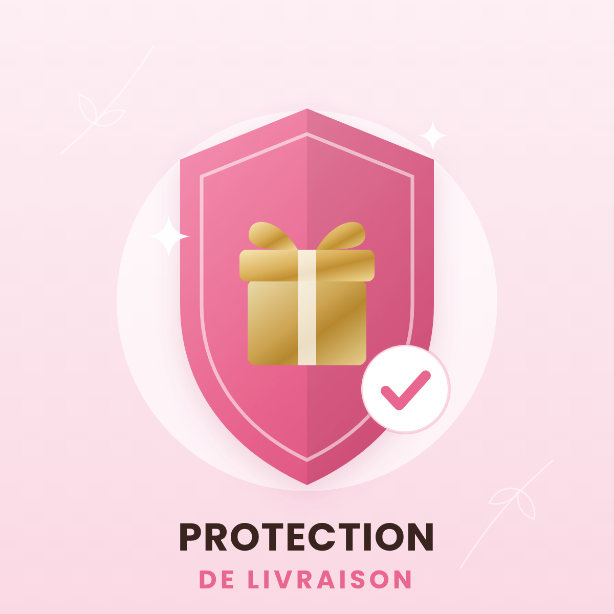 Protection de Livraison Catim — bouclier rosé avec colis doré